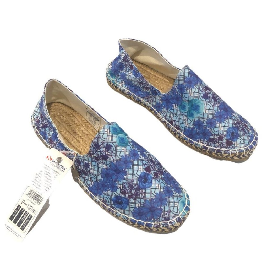 SUPERGA Espadrilles Blue Flats Floral Size 9 Womens Summer Beach Vacation Cute